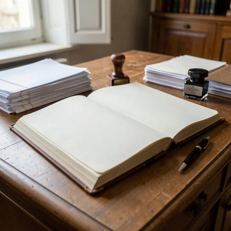 Registre des délibérations et documents administratifs sur un bureau de mairie
