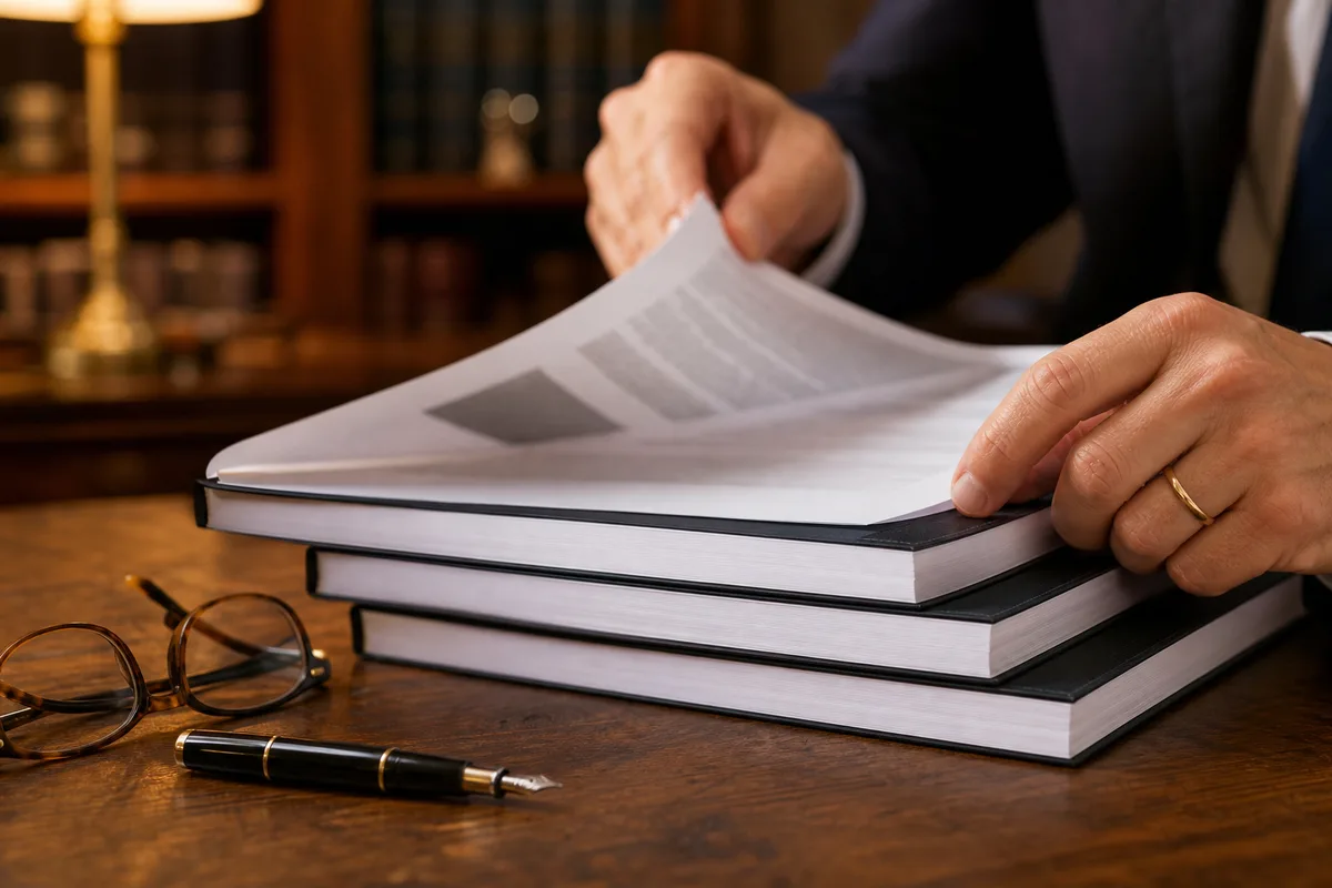Dossier de diagnostic technique complet posé sur une table avant signature chez le notaire