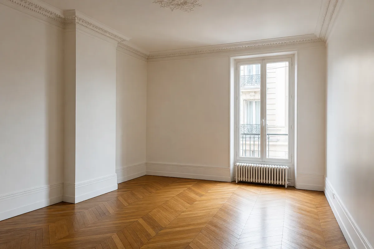 Salon vide d’un appartement français avant l’état des lieux de sortie